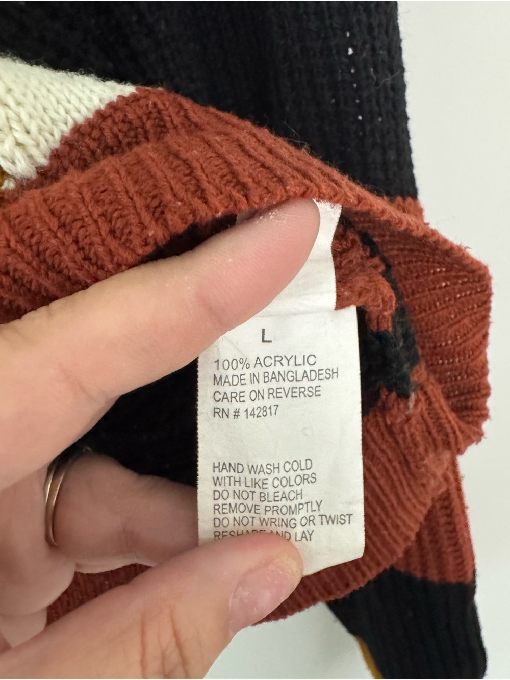 Colorblock Crewneck Sweater with Cable Accent - Mustard, Black, Rust - Picture 6 of 6